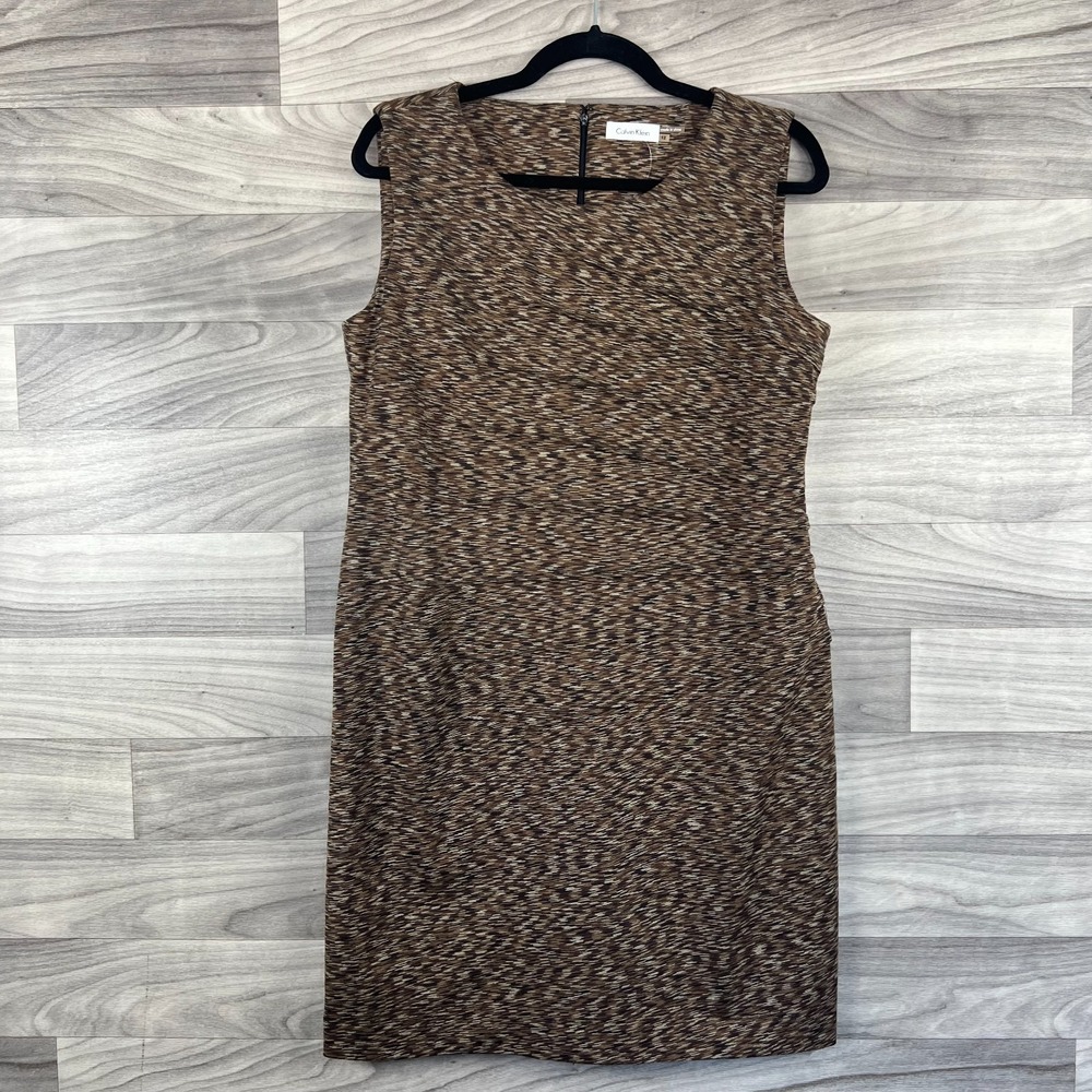 Calvin Klein Bodycon Dress Womens 12 Brown Space Dye Sleeveless Stretch Back Zip